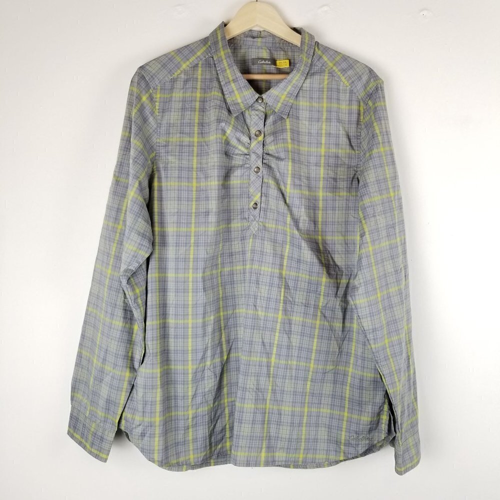 Cabela's 2XL Plaid Pullover Tunic Blouse Roll Tab